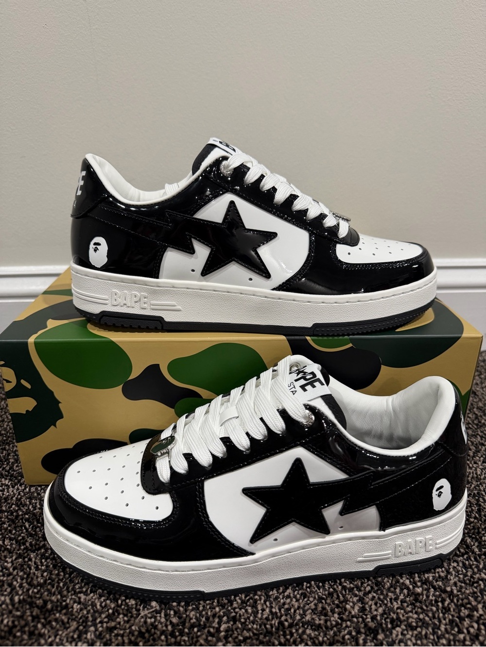 A Bathing Ape Bape Bapesta Patent Leather Black/White Sneaker